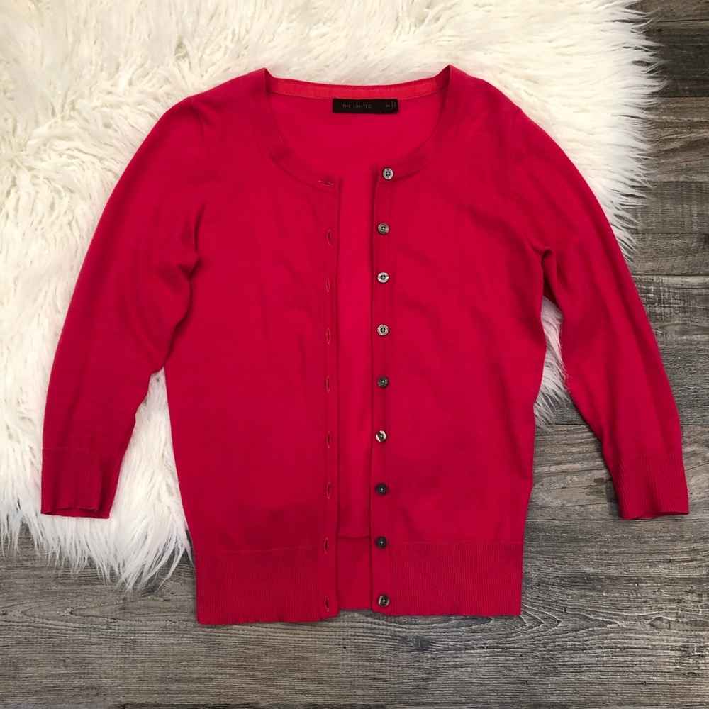 The Limited Pink Three Quarter Length Sleeve Button Down Cardigan Size XS
